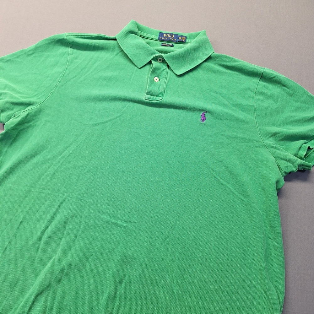 Polo Ralph Lauren Mens XXL Custom Slim Fit Green Pique Polo Purple Pony Logo